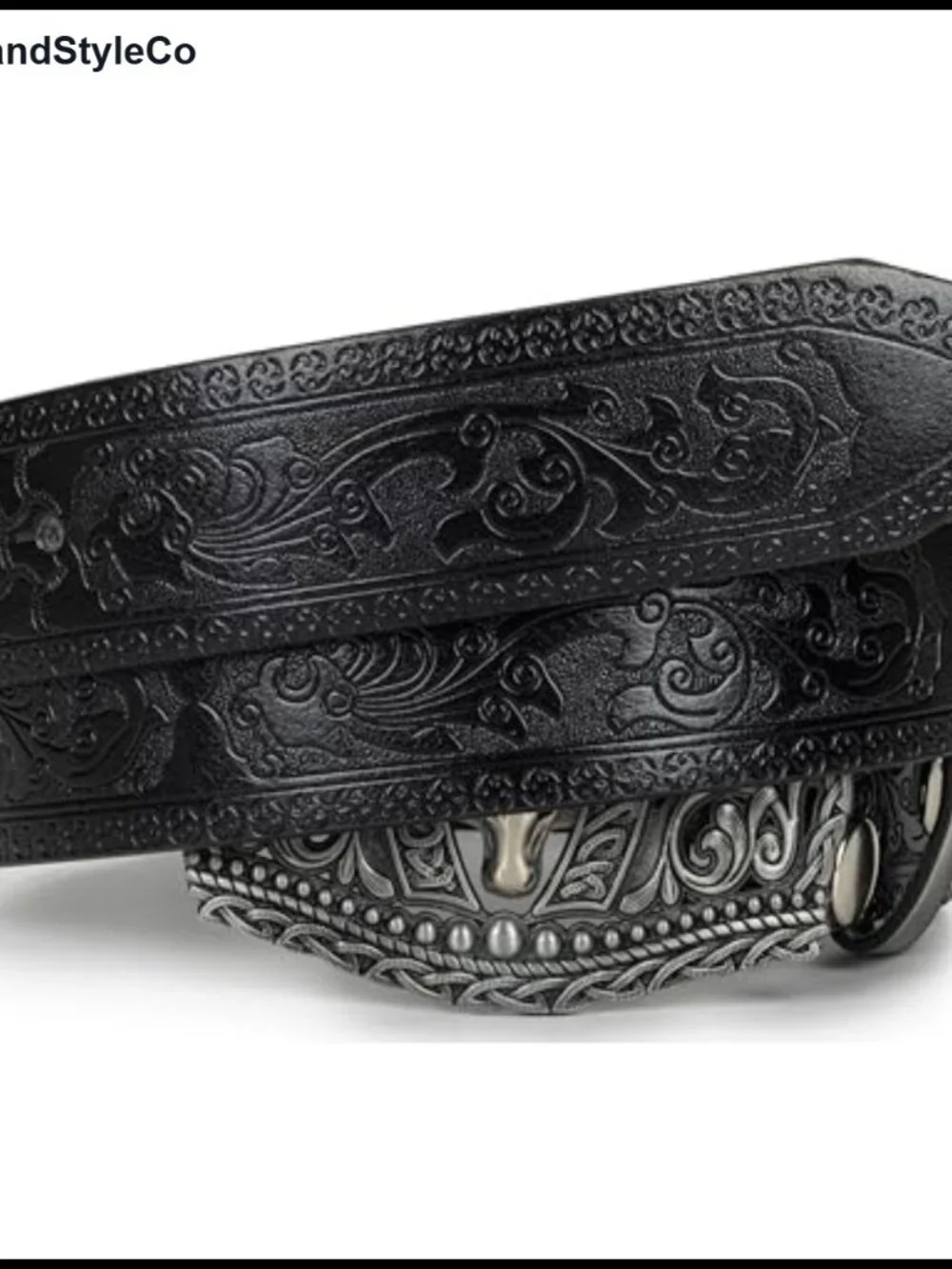 Western Cowboy PU Leather Belt Floral Embossed Bull Buckle Adjustable